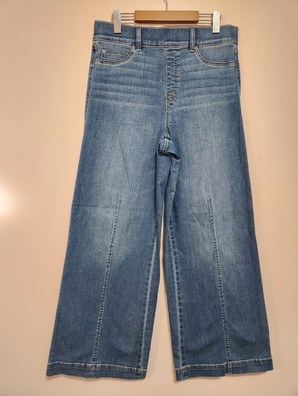 SPANX Seamed Front Wide Leg Pull-On Core Shaping Jeans Vintage Indigo Stretch L
